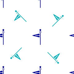 Blue Medieval flag icon isolated seamless pattern on white background. Country, state, or territory ruled by a king or queen. Vector.