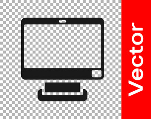 Black Computer monitor screen icon isolated on transparent background. Electronic device. Front view. Vector.