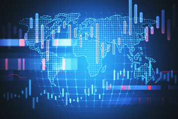 Futuristic graph and world map interface