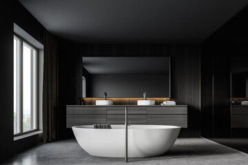 Fototapeta na wymiar Modern wooden and gray bathroom interior