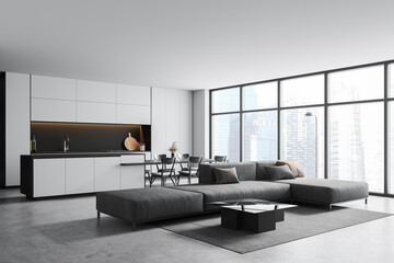Modern white living room corner with sofa and window