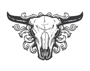 Skull bull. Vintage style, t shirt design. Vector illustration.