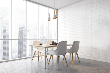 White and brick dining room corner