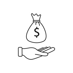 Hand holding Bag of Money Logo Template, Sack of Money Vector Illustration