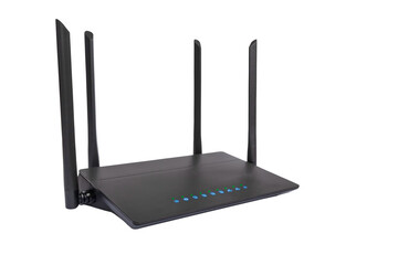 black router on white background, internet technology background