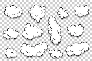 Fototapete Comic book cartoon speech bubble for text. Cartoon puff cloud template on transparent background for text. Pop art dialog conversation funny smoke steam. Comics explosion symbol. © Kapitosh