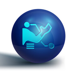 Blue Prosthesis hand icon isolated on white background. Futuristic concept of bionic arm, robotic mechanical hand. Blue circle button. Vector.