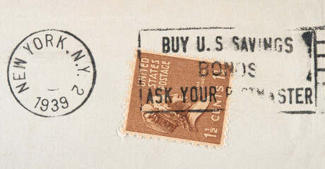 briefmarke stamp vintage retro alt old frankiert cancel slogan usa amerika america werbung new york...