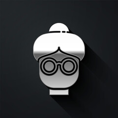 Silver Grandmother icon isolated on black background. Long shadow style. Vector.