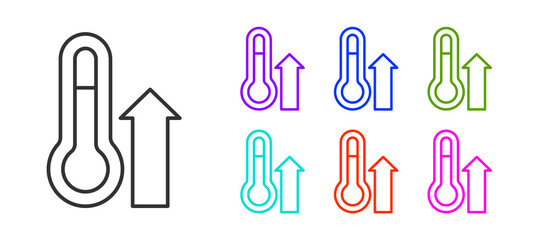 Black line Meteorology thermometer measuring icon isolated on white background. Thermometer equipment showing hot or cold weather. Set icons colorful. Vector.