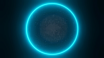 3d rendering blue glow ring black frame background
