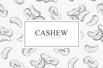 Card with cashew nuts. Line art style.