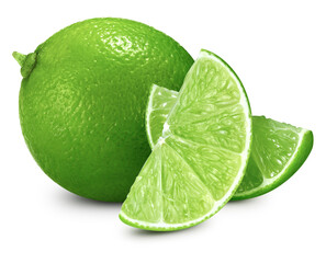 Organic lime isolated on white background. Lime with clipping path. Fresh fruits isolated on white background