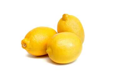Fresh, ripe lemons on white background