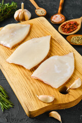 Raw frozen squid fillet