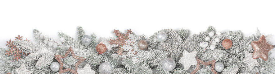Naklejka na ściany i meble Frost fir tree and Christmas decor