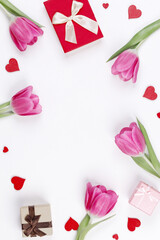 Pink tulips hearts gifts card