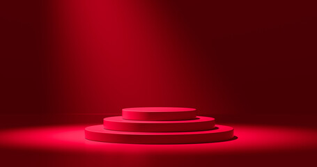 Minimal red podium for christmas product display. - obrazy, fototapety, plakaty