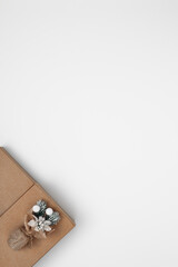 Gift boxes on a white background. Copy space, flat lay, mock up, top view.