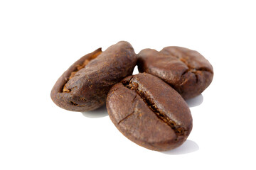 Arabica coffee beans on white background.