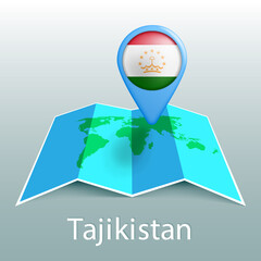 Tajikistan flag world map in pin with name of country