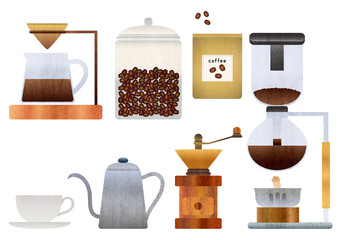 illustration of drip coffee set - obrazy, fototapety, plakaty