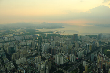 中国シンセン湾の夕景
