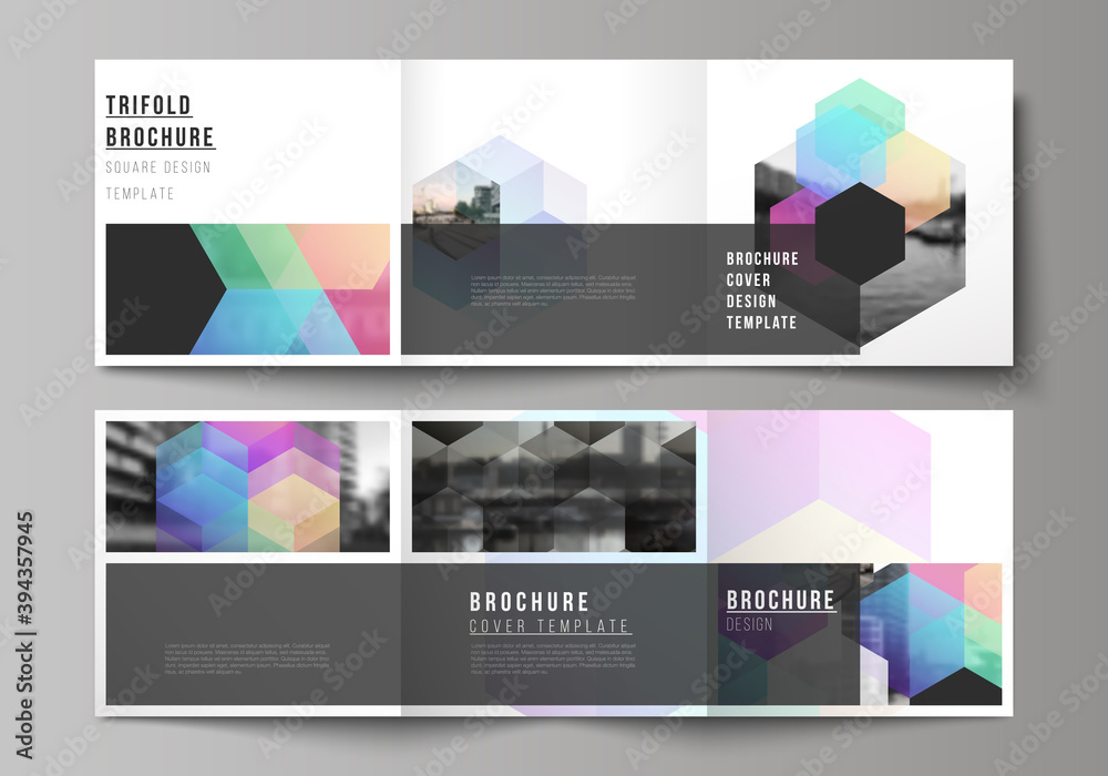 Wall mural vector layout of square format covers design templates with abstract shapes and colors for trifold b
