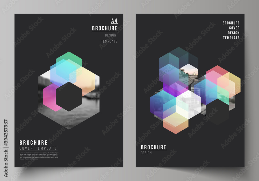 Wall mural vector layout of a4 format cover mockups design templates with abstract shapes and colors for brochu