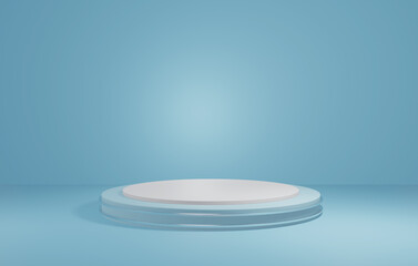 white and blue cylinder Product Stand in blue room ,Studio Scene For Product ,minimal design,3D rendering