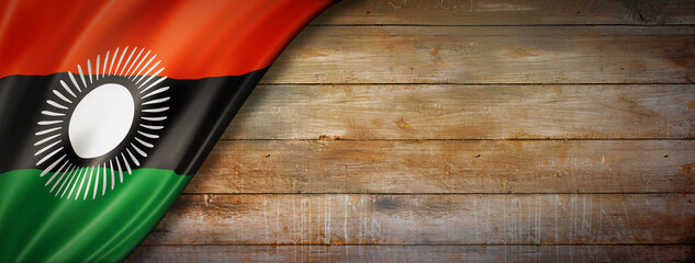 Malawi flag on vintage wood wall banner