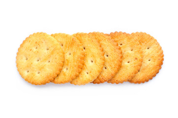 Top view of homemade delicious crackers on white background