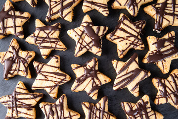Selfmade christmas cookies with chocolate glaze