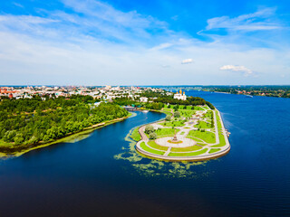 Yaroslavl city, Volga river aerial view