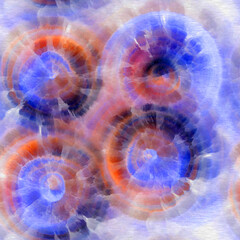 Obraz premium Seamless Tie Dye Spiral Fashion Print Pattern Swatch. High quality illustration. Digitally rendered artistic dye bleed effect for printing on any surface. Psychedelic hippie repeat background design