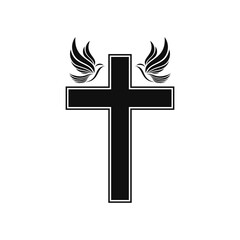 Christian cross icon with beautiful dove. Vector illustration