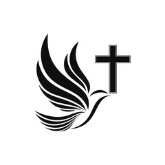 Christian cross icon with beautiful dove. Vector illustration