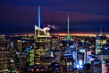 New York City / Manhattan cityscape at night scenic (Aerial View)