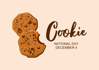 National Cookie Day vector. Delicious chocolate chip cookie vector. Chocolate Cookies icon vector. Biscuit with chocolate icing icon vector. Cookie Day Poster, December 4. Important day