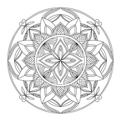 vector mandala black outline isolated on white background. Coloring page zendal. Design for meditation, yoga, relaxation.