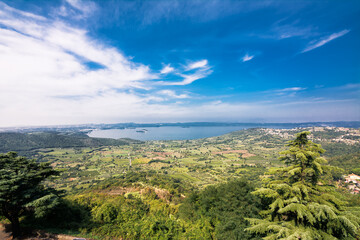 Fototapeta na wymiar Panorama from Montefiascone on Lake Bolsena (Italy)