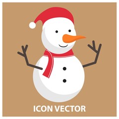 Vector illustration of a snowman with hat and scarf isolated on a color background. good for cards, banners, web, happy, etc.