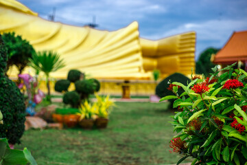 Laem Pho Temple-Ko Yor: 26 September 2020,atmosphere in the religious tourist attraction,has a large Buddha statue,there are always people to make merit during the holidays,Thailand