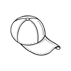 Hand drawn monochromatic illustration of cartoon baseball cap. On white background