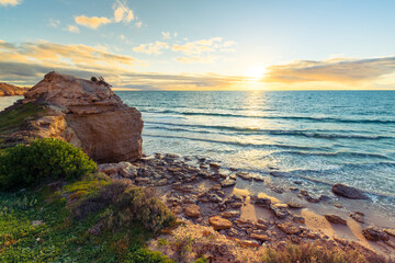 Beautiful sunset at Port Willunga beach viewed from the clifftop, South Australia