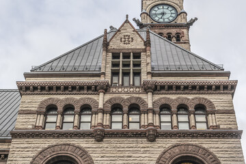 Toronto's Old City Hall (1899) was home to its city council from 1899 to 1966 and remains one of the city's most prominent structures. Toronto, Ontario, Canada.