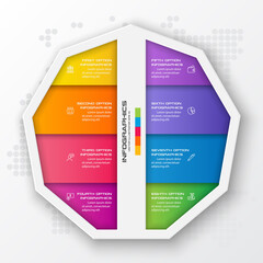 Nonagon infographic,Colorful template with 8 options,Vector illustration.