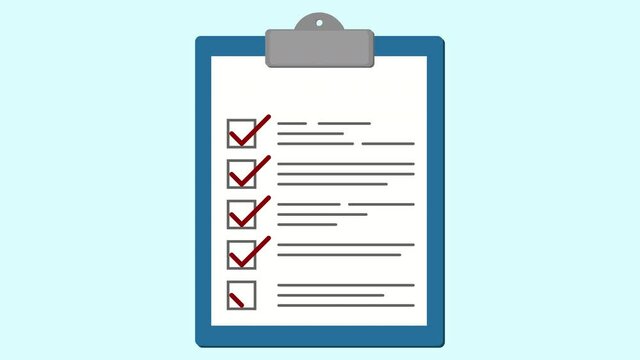 Animation footage of checklist on clipboard with boxes being ticked and lines on the side with blank copy space on the side for medical and Business concept Alpha Channel (transparent background)
