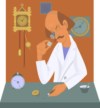 Old цatchmaker repairs watches illustration
