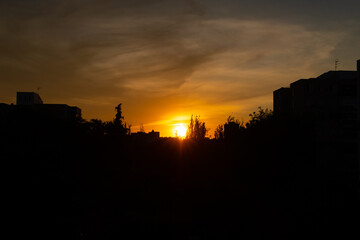 Sunrise business tower silhouette in Madrid
